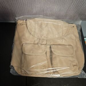 Year of Ours Tan Drawstring Backpack with Gold Eyelets